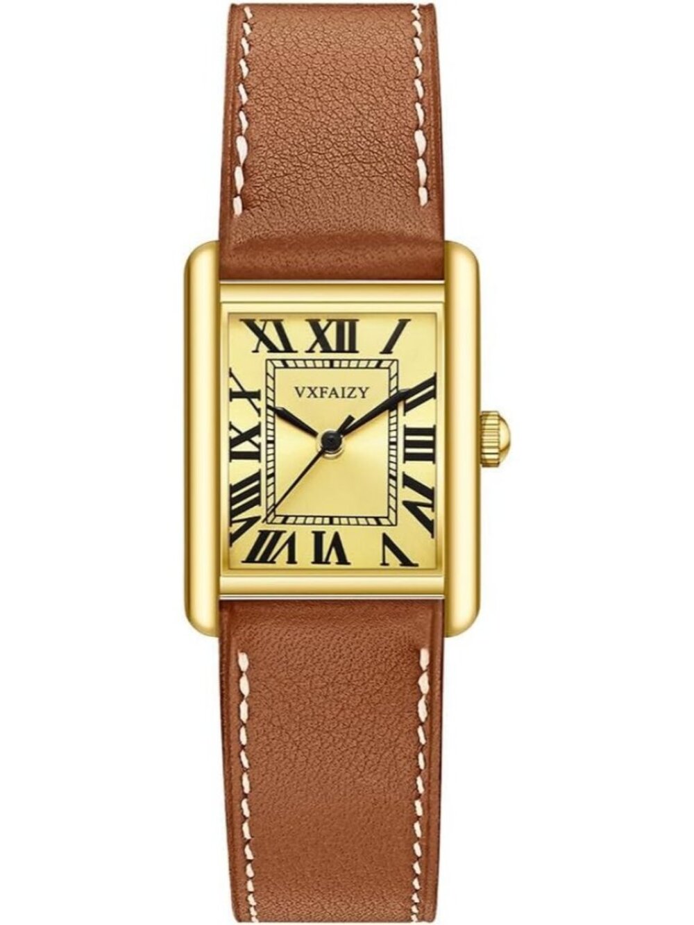 Women's Gold Brown Vintage Roman Number Genuine Leather Strap Wrist Watches